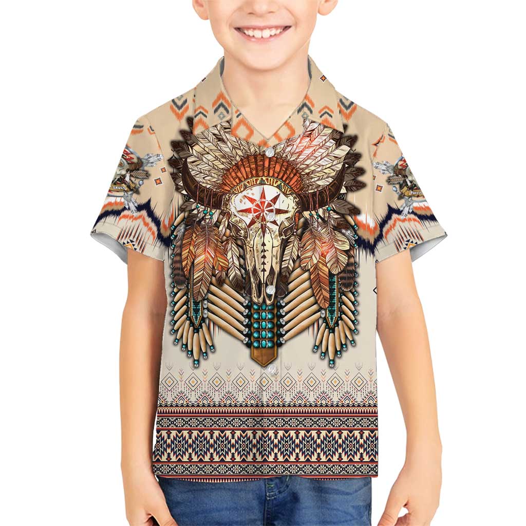 Native American Family Matching Long Sleeve Bodycon Dress and Hawaiian Shirt Buffalo Skull - Wonder Print Shop