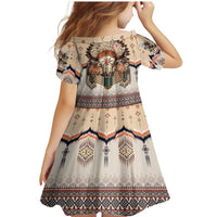 Native American Family Matching Mermaid Dress and Hawaiian Shirt Buffalo Skull - Wonder Print Shop