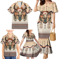 Native American Family Matching Mermaid Dress and Hawaiian Shirt Buffalo Skull - Wonder Print Shop