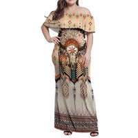 Native American Family Matching Off Shoulder Maxi Dress and Hawaiian Shirt Buffalo Skull - Wonder Print Shop