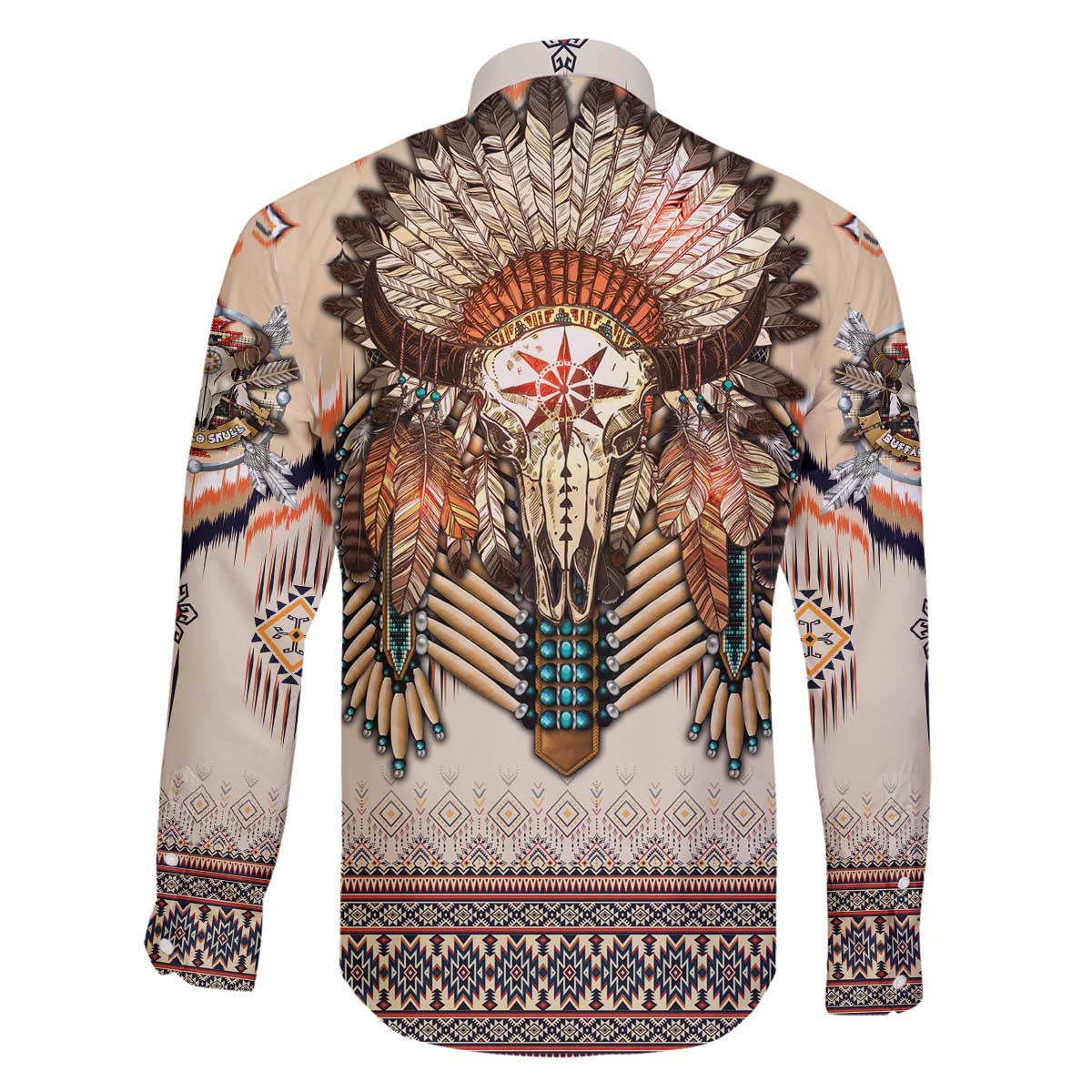 Native American Family Matching Off Shoulder Short Dress and Hawaiian Shirt Buffalo Skull - Wonder Print Shop