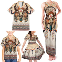 Native American Family Matching Tank Maxi Dress and Hawaiian Shirt Buffalo Skull - Wonder Print Shop