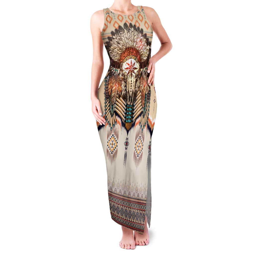 Native American Family Matching Tank Maxi Dress and Hawaiian Shirt Buffalo Skull - Wonder Print Shop