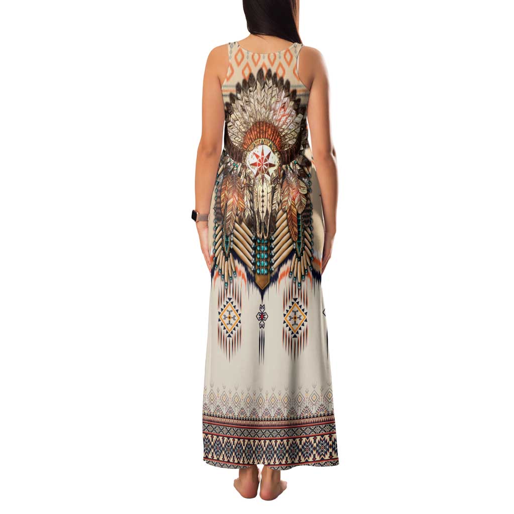 Native American Family Matching Tank Maxi Dress and Hawaiian Shirt Buffalo Skull - Wonder Print Shop