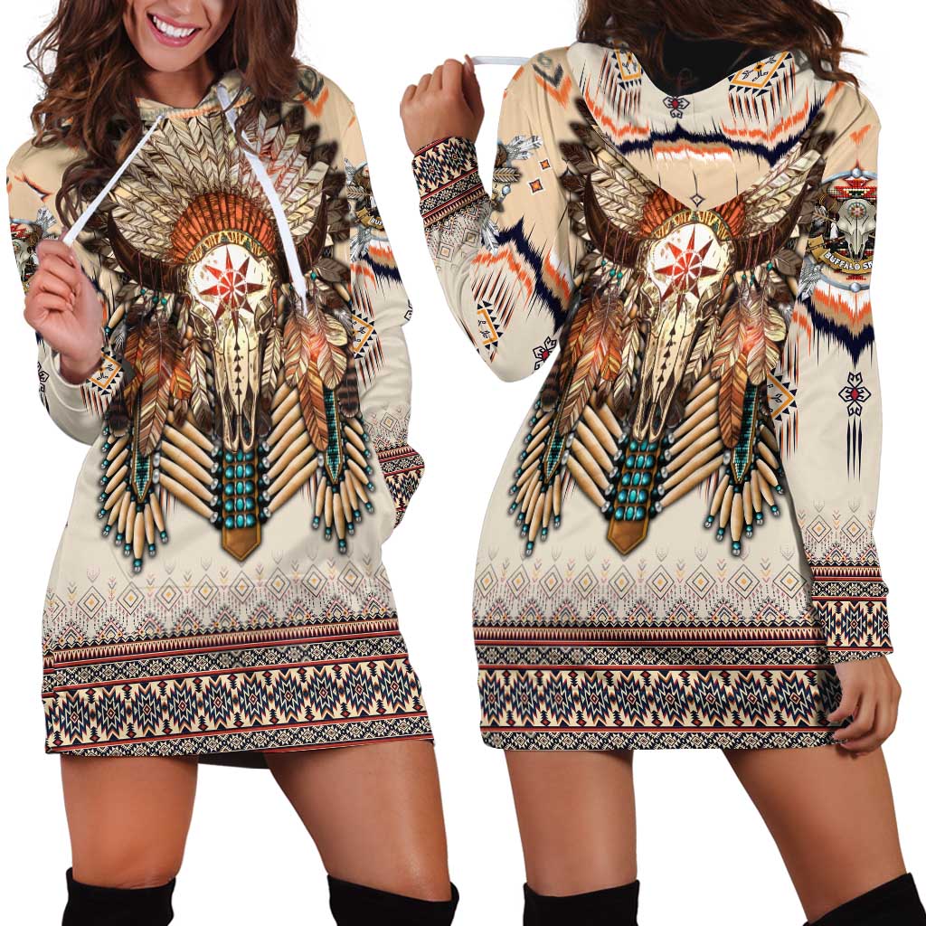 Native American Hoodie Dress Buffalo Skull - Wonder Print Shop