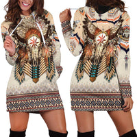 Native American Hoodie Dress Buffalo Skull - Wonder Print Shop