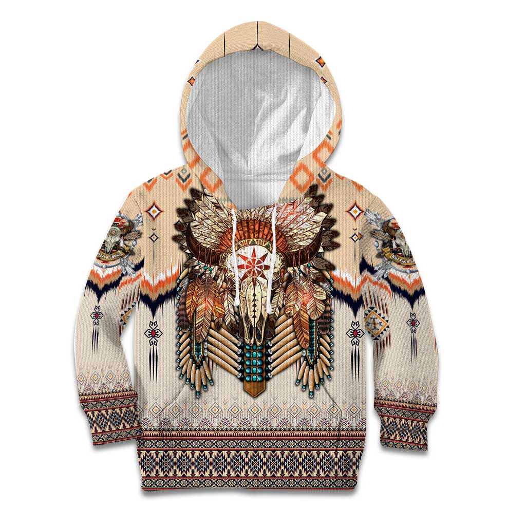 Native American Kid Hoodie Buffalo Skull - Wonder Print Shop