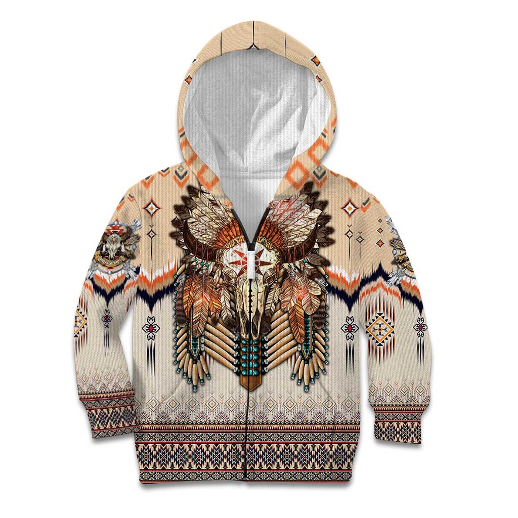 Native American Kid Hoodie Buffalo Skull - Wonder Print Shop