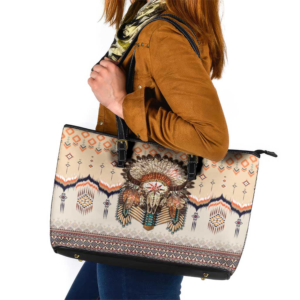 Native American Leather Tote Bag Buffalo Skull - Wonder Print Shop