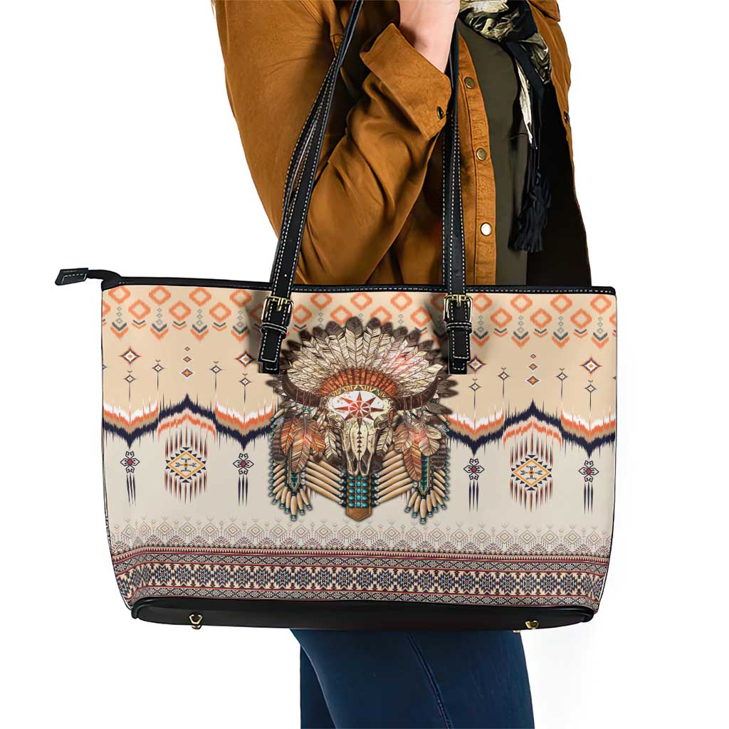 Native American Leather Tote Bag Buffalo Skull - Wonder Print Shop