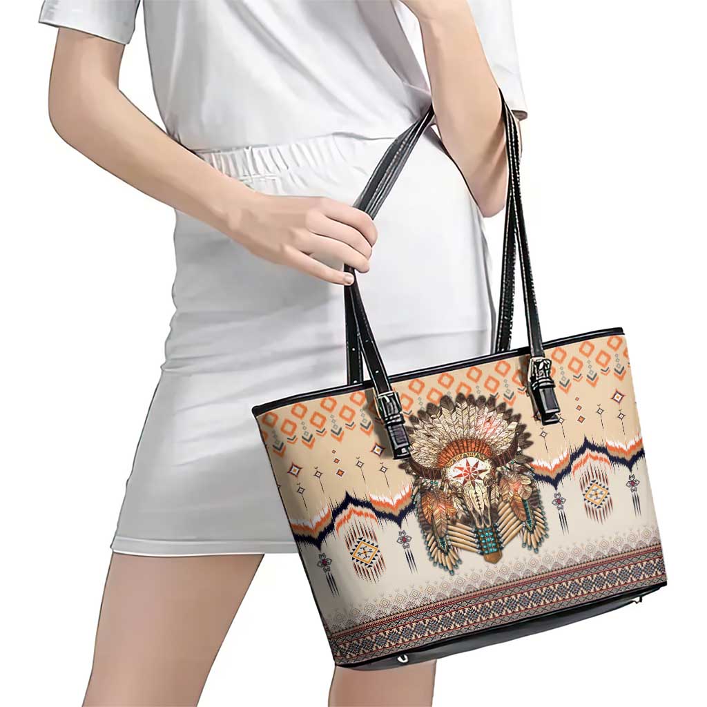 Native American Leather Tote Bag Buffalo Skull - Wonder Print Shop