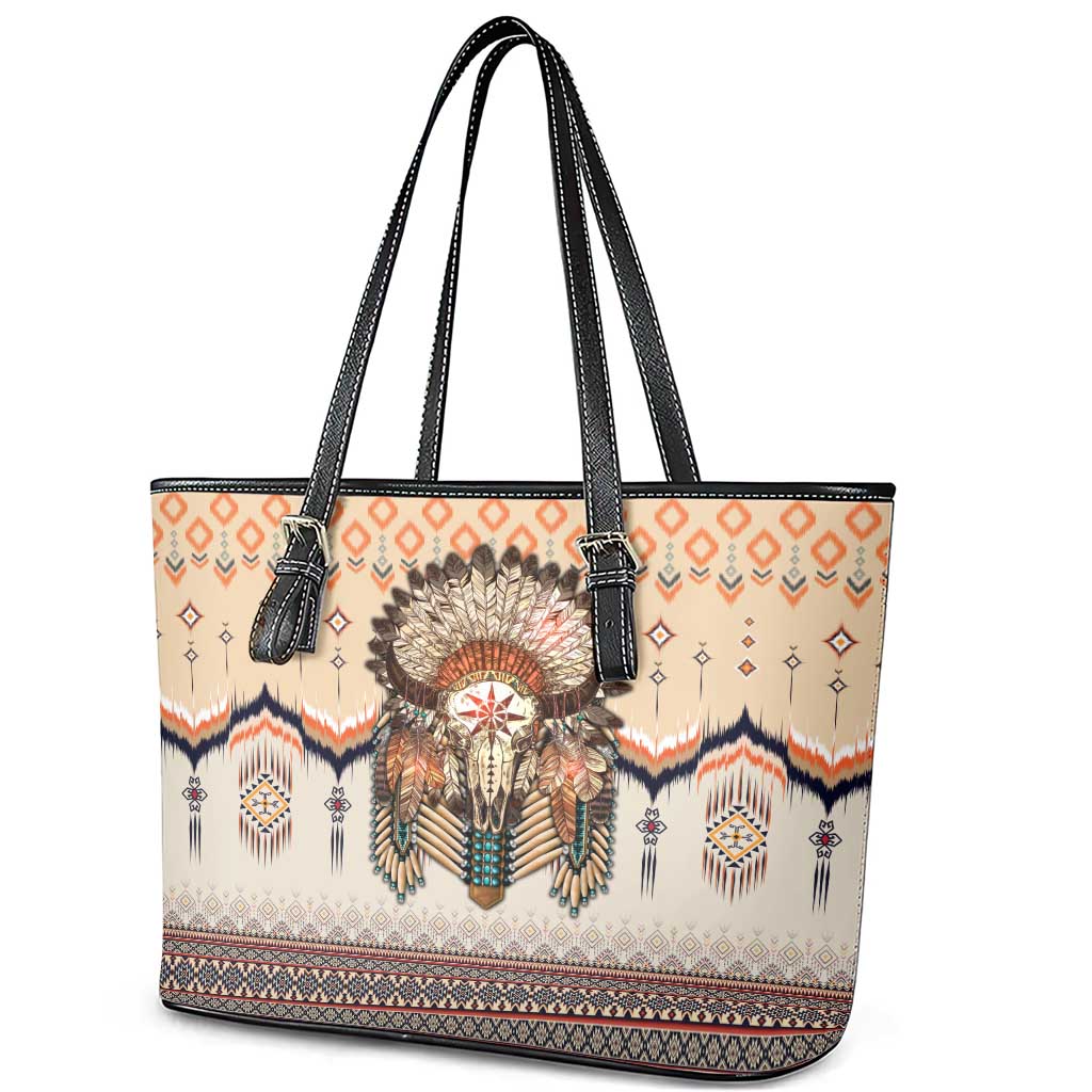 Native American Leather Tote Bag Buffalo Skull - Wonder Print Shop
