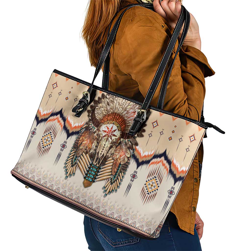 Native American Leather Tote Bag Buffalo Skull - Wonder Print Shop