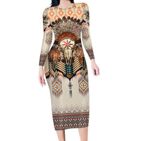 Native American Long Sleeve Bodycon Dress Buffalo Skull - Wonder Print Shop