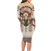 Native American Long Sleeve Bodycon Dress Buffalo Skull - Wonder Print Shop