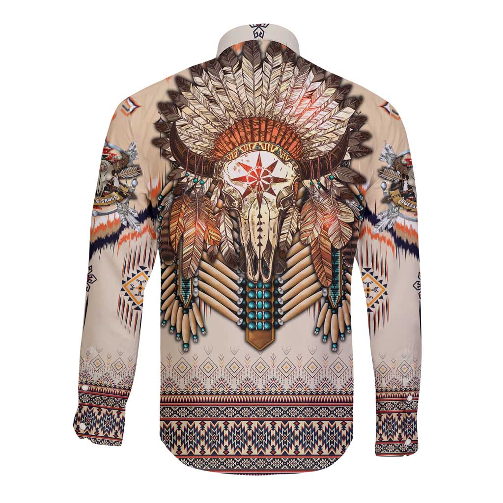 Native American Long Sleeve Button Shirt Buffalo Skull - Wonder Print Shop