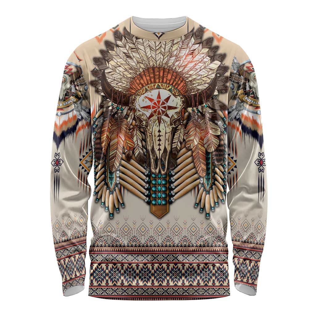 Native American Long Sleeve Shirt Buffalo Skull - Wonder Print Shop