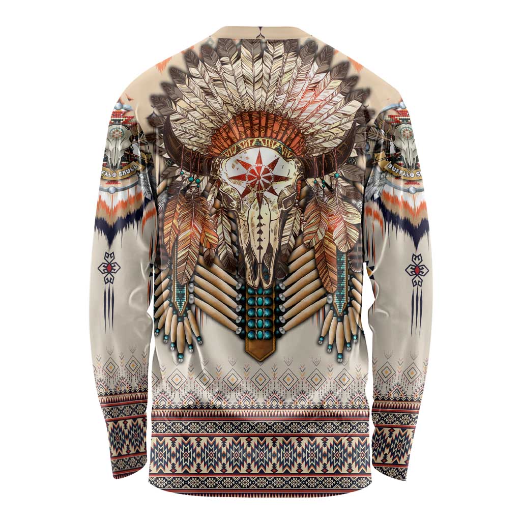 Native American Long Sleeve Shirt Buffalo Skull - Wonder Print Shop
