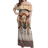 Native American Off Shoulder Maxi Dress Buffalo Skull - Wonder Print Shop