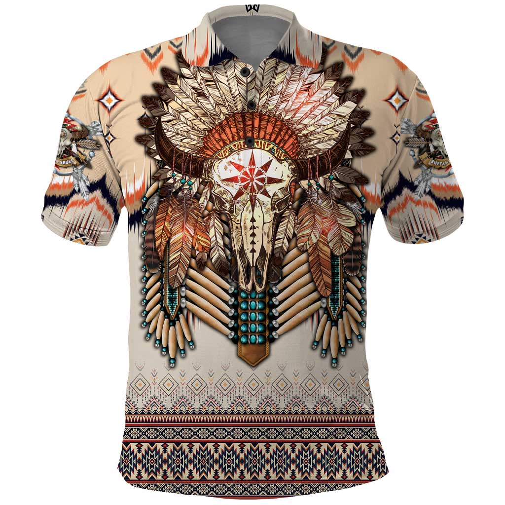 Native American Polo Shirt Buffalo Skull - Wonder Print Shop
