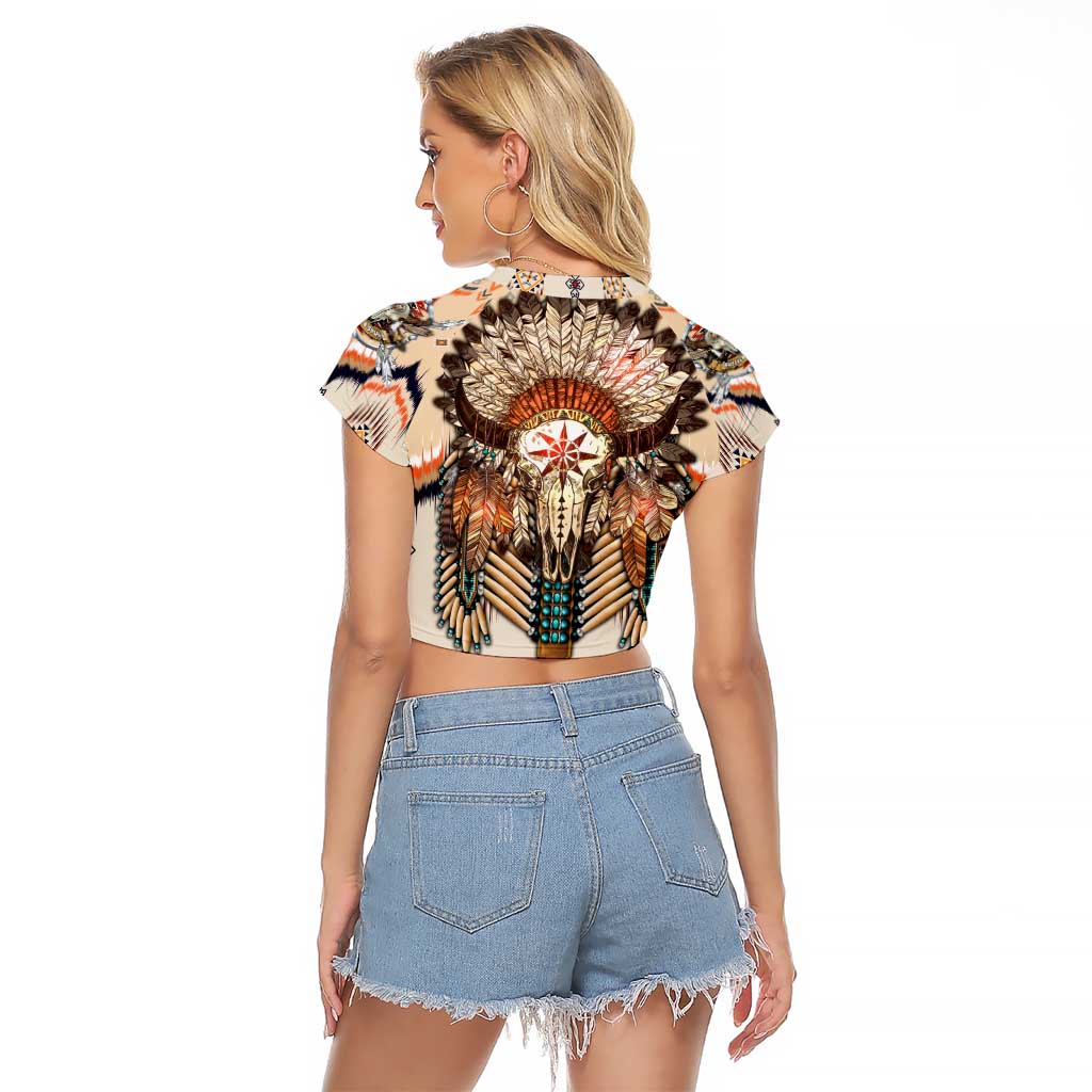 Native American Raglan Cropped T Shirt Buffalo Skull - Wonder Print Shop