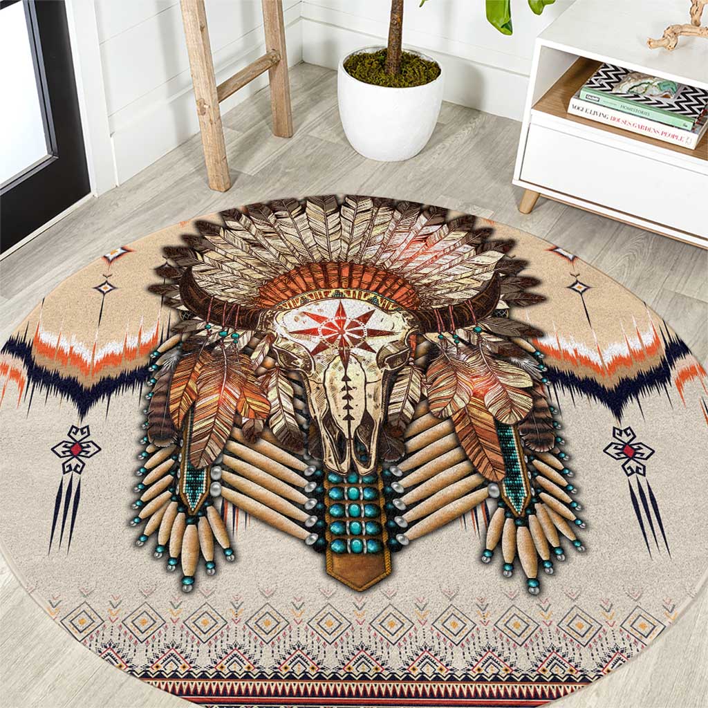 Native American Round Carpet Buffalo Skull