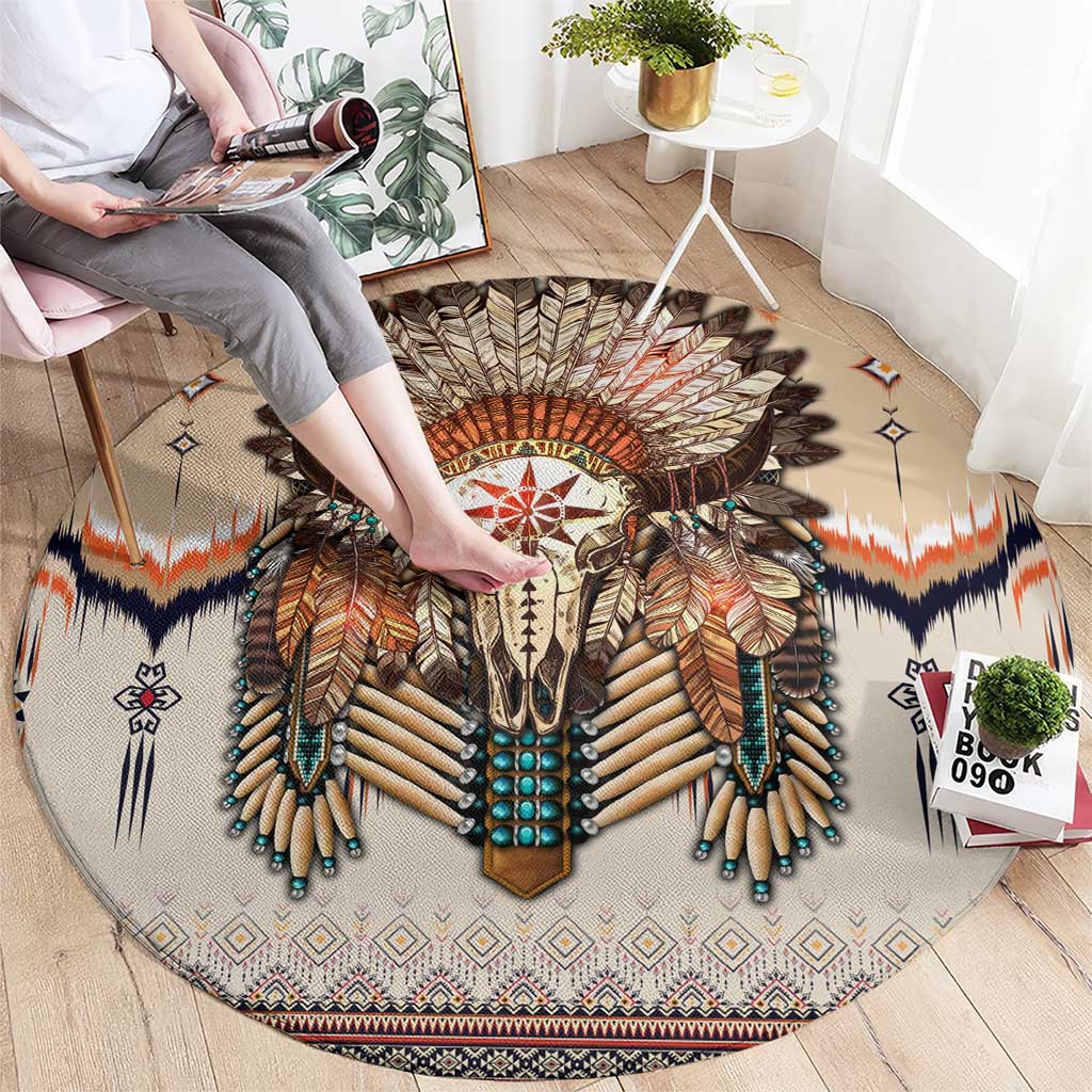 Native American Round Carpet Buffalo Skull