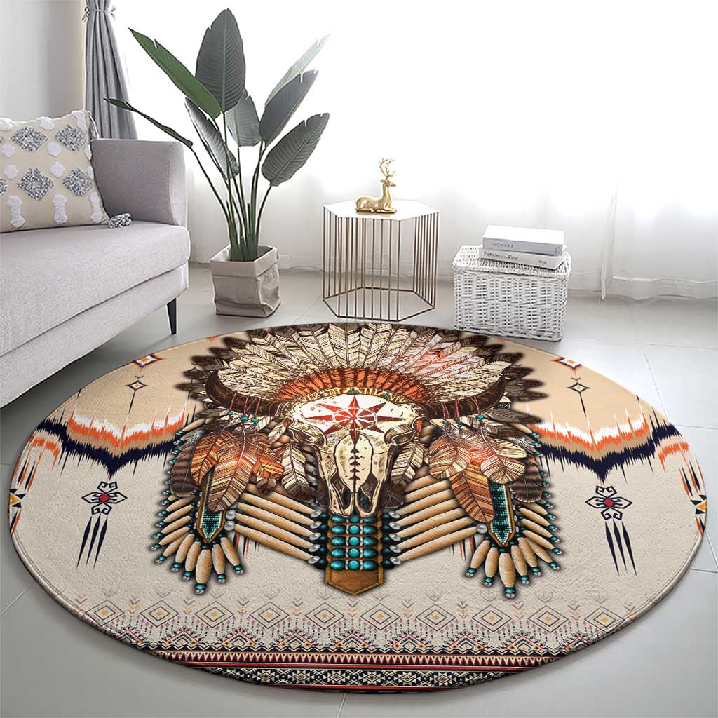 Native American Round Carpet Buffalo Skull