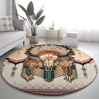 Native American Round Carpet Buffalo Skull