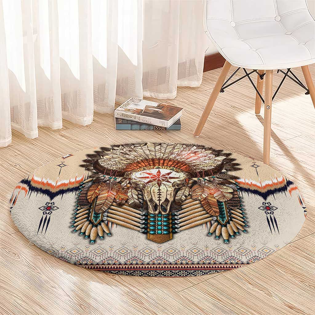 Native American Round Carpet Buffalo Skull
