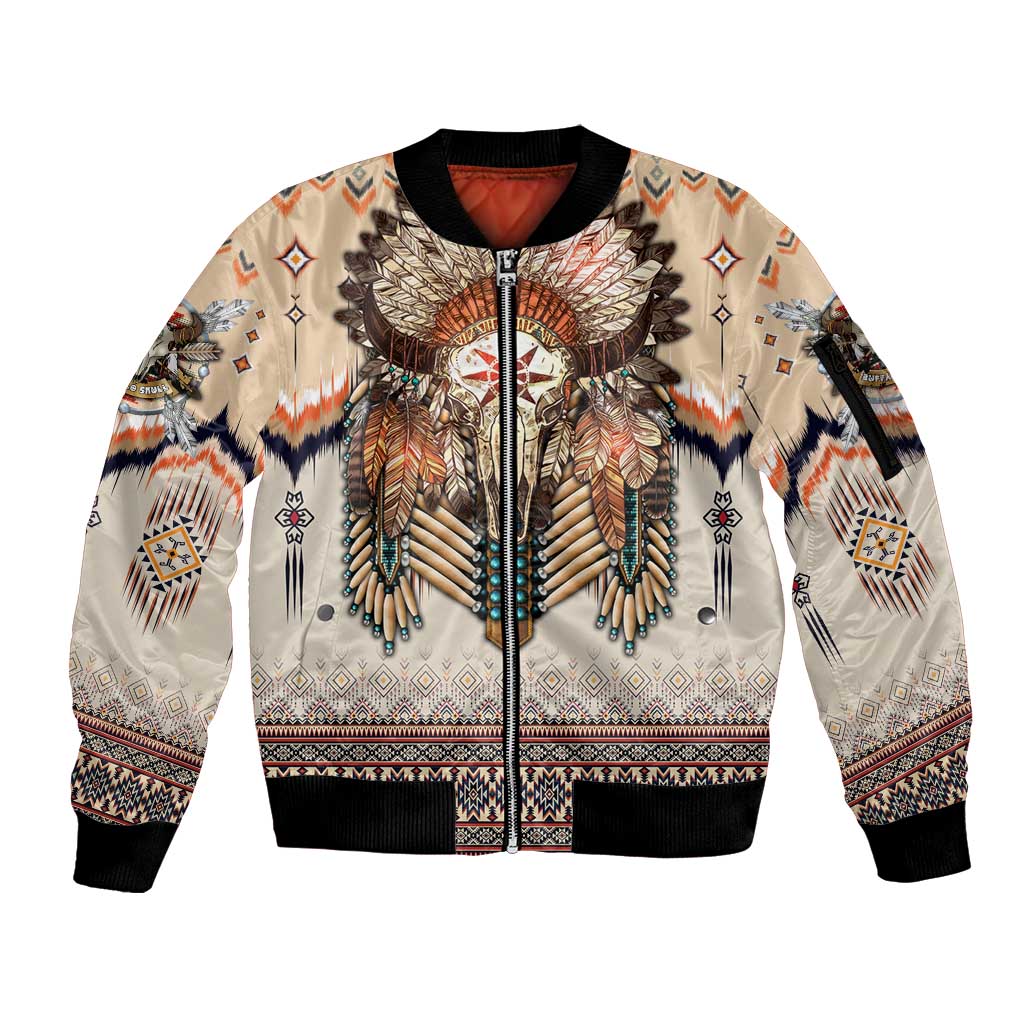 Native American Sleeve Zip Bomber Jacket Buffalo Skull - Wonder Print Shop