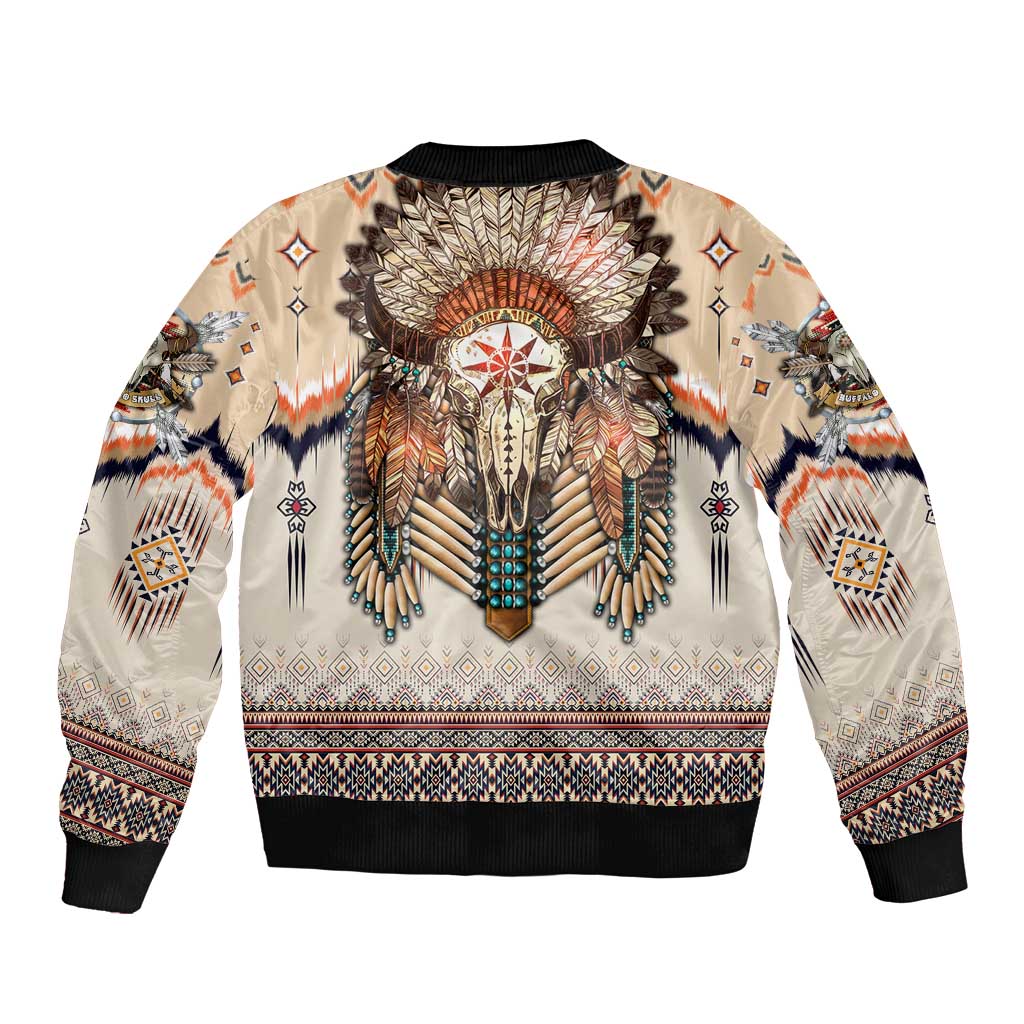 Native American Sleeve Zip Bomber Jacket Buffalo Skull - Wonder Print Shop