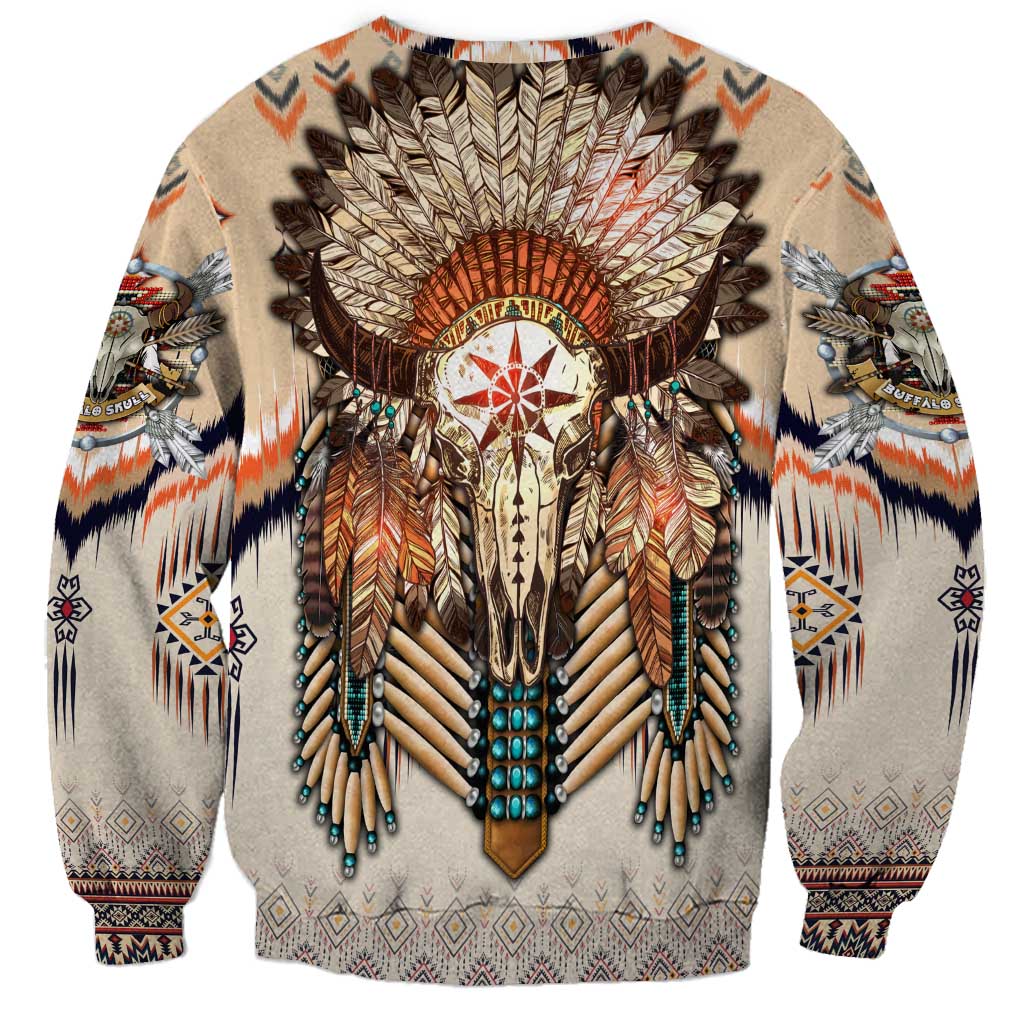 Native American Sweatshirt Buffalo Skull - Wonder Print Shop