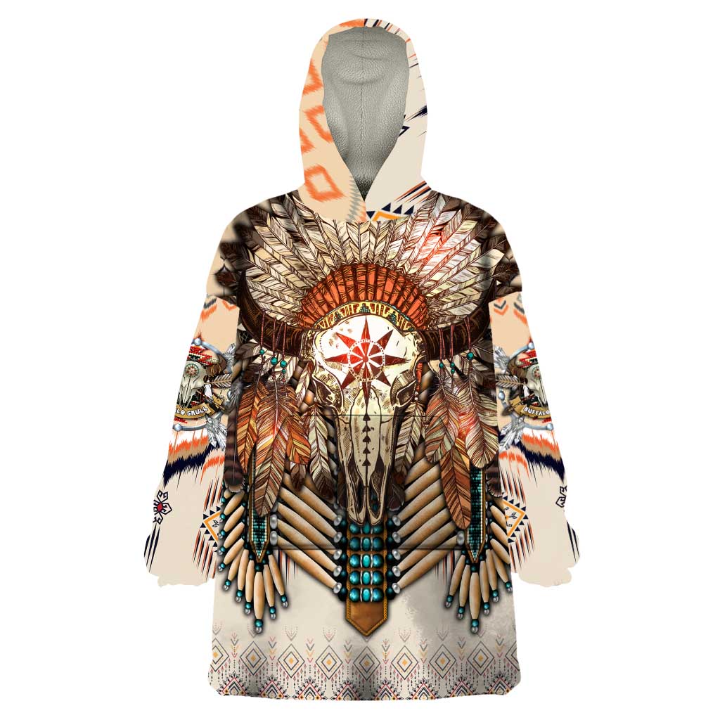Native American Wearable Blanket Hoodie Buffalo Skull - Wonder Print Shop