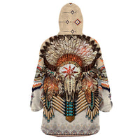 Native American Wearable Blanket Hoodie Buffalo Skull - Wonder Print Shop