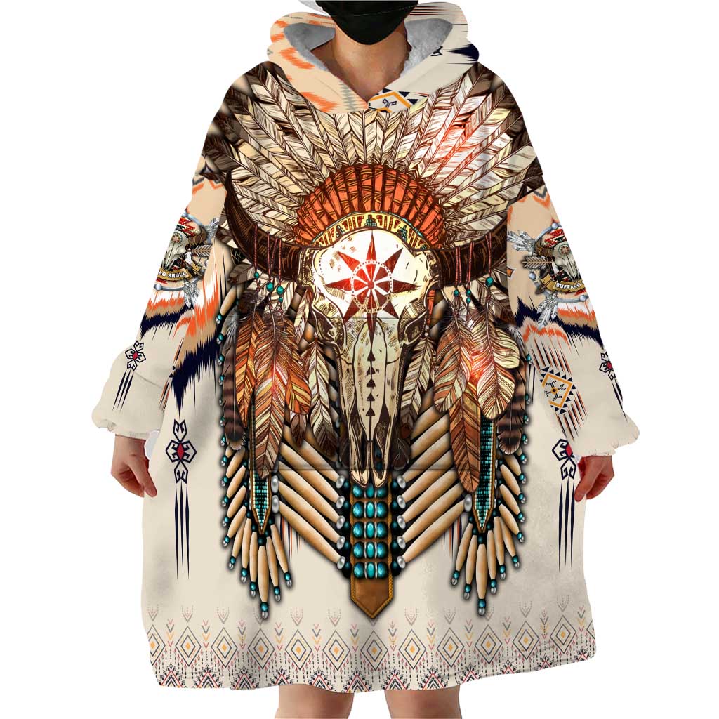 Native American Wearable Blanket Hoodie Buffalo Skull - Wonder Print Shop