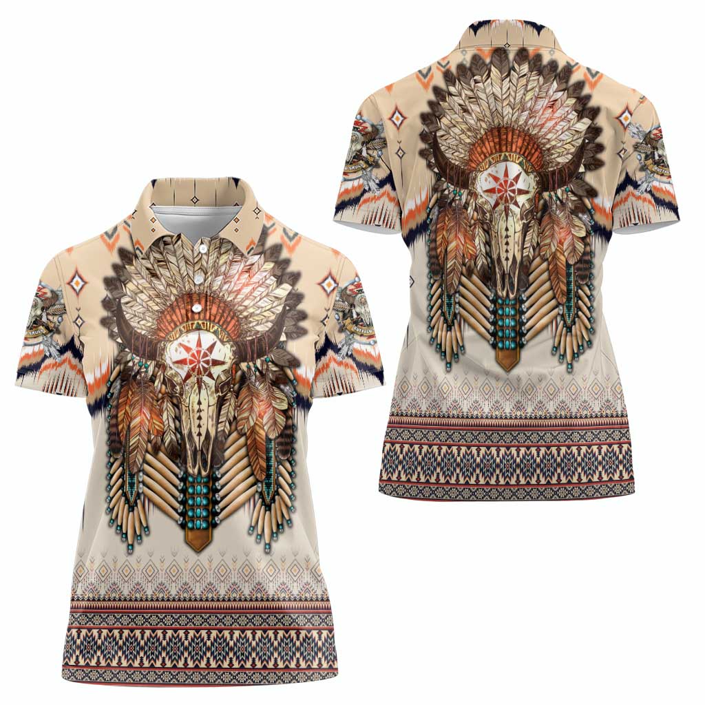 Native American Women Polo Shirt Buffalo Skull - Wonder Print Shop