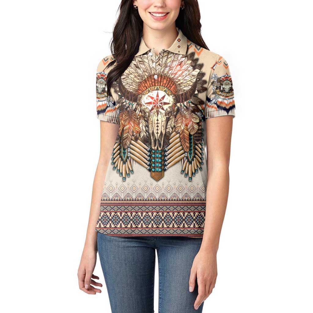 Native American Women Polo Shirt Buffalo Skull - Wonder Print Shop