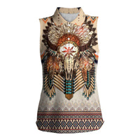 Native American Women Sleeveless Polo Shirt Buffalo Skull - Wonder Print Shop