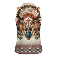 Native American Women Sleeveless Polo Shirt Buffalo Skull - Wonder Print Shop
