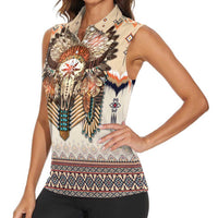 Native American Women Sleeveless Polo Shirt Buffalo Skull - Wonder Print Shop