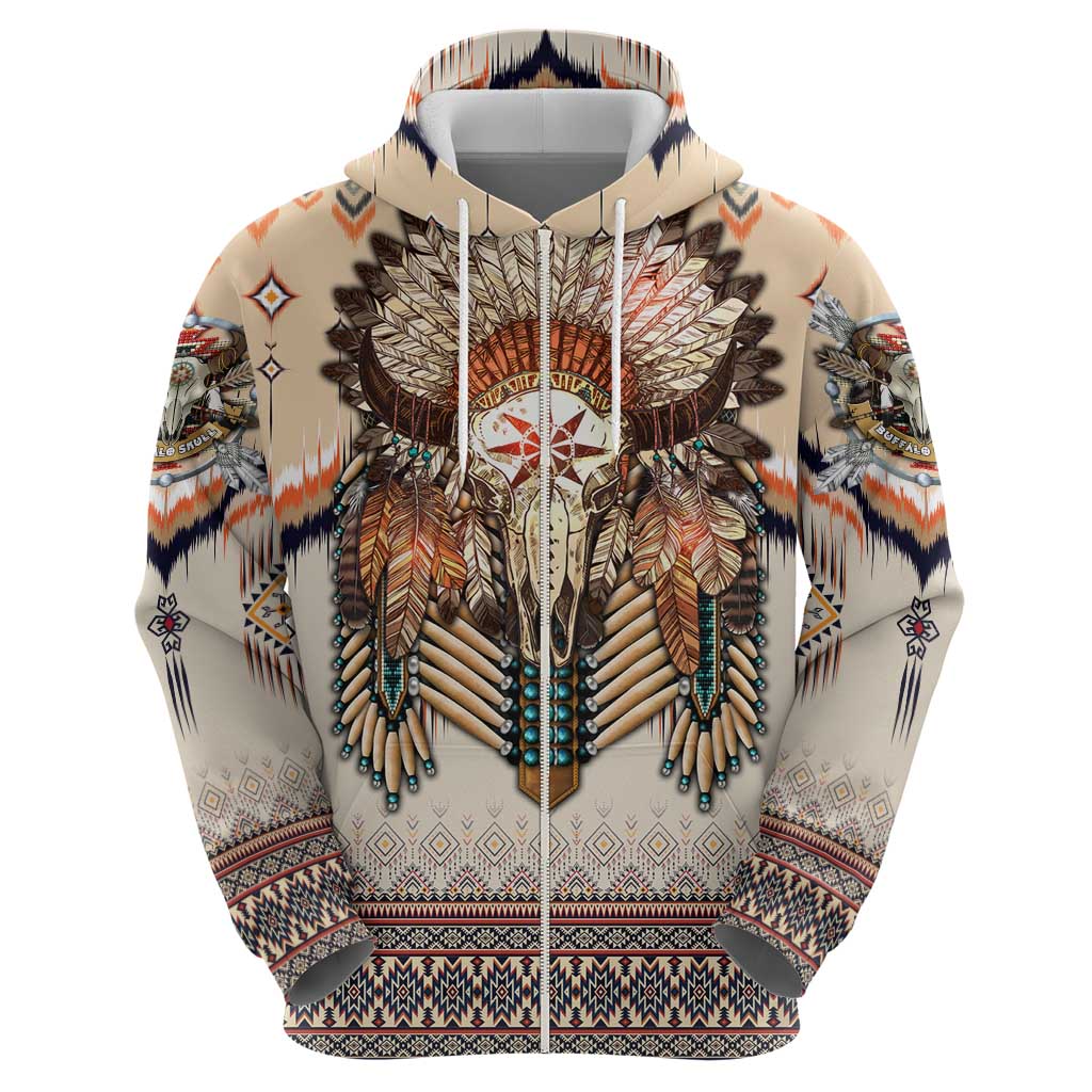Native American Zip Hoodie Buffalo Skull - Wonder Print Shop