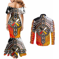 Four Directions Native American Couples Matching Mermaid Dress and Long Sleeve Button Shirt
