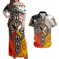 Four Directions Native American Couples Matching Off Shoulder Maxi Dress and Hawaiian Shirt - Wonder Print Shop