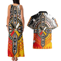 Four Directions Native American Couples Matching Tank Maxi Dress and Hawaiian Shirt - Wonder Print Shop