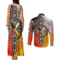 Four Directions Native American Couples Matching Tank Maxi Dress and Long Sleeve Button Shirt - Wonder Print Shop