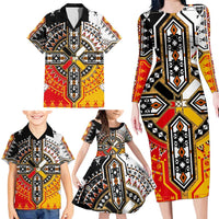 Four Directions Native American Family Matching Long Sleeve Bodycon Dress and Hawaiian Shirt - Wonder Print Shop