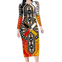 Four Directions Native American Family Matching Long Sleeve Bodycon Dress and Hawaiian Shirt - Wonder Print Shop