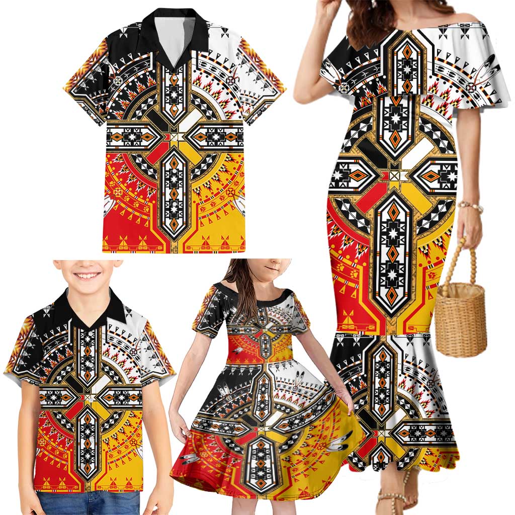 Four Directions Native American Family Matching Mermaid Dress and Hawaiian Shirt - Wonder Print Shop