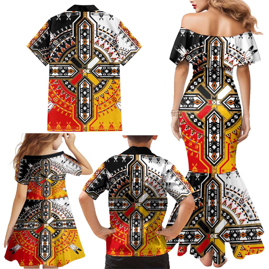 Four Directions Native American Family Matching Mermaid Dress and Hawaiian Shirt - Wonder Print Shop